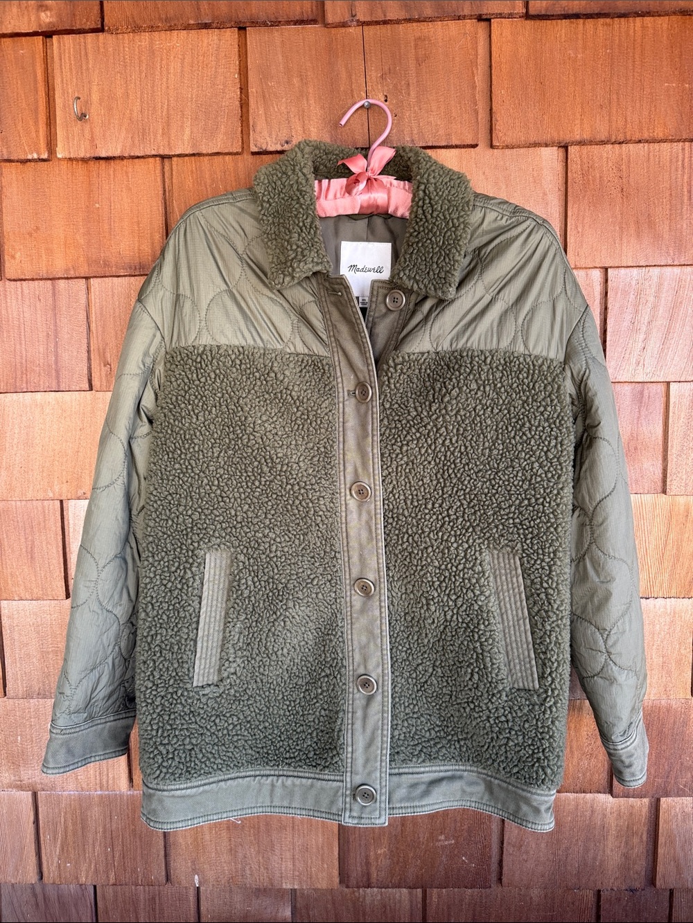Madewell Olive Sherpa-Panel Quilted Button Jacket